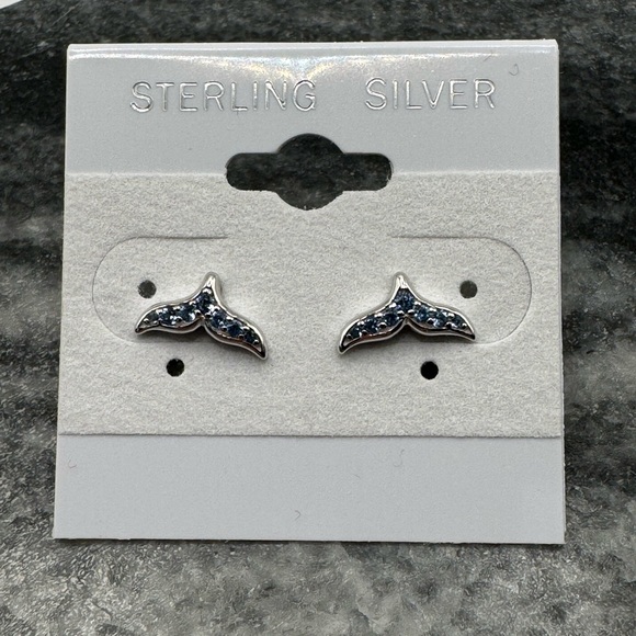 Genuine 925 Sterling Silver Whale / Mermaid Tail Earrings - Picture 2 of 8